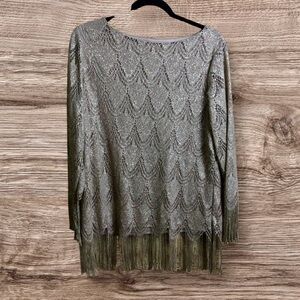 Chicos 2 large 3/4 sleeve gold fringe top.